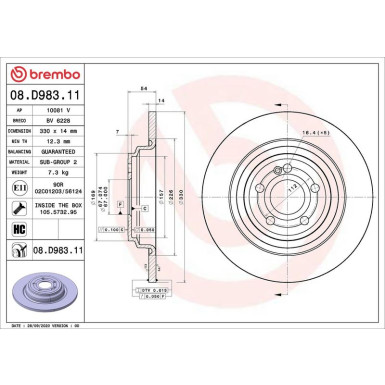 08.D983.11 Bremsscheibe PRIME LINE - UV Coated