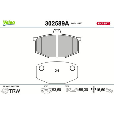 Valeo | Bremsbelagsatz, Scheibenbremse | 302589A Valeo | Bremsbelagsatz, Scheibenbremse | 302589A