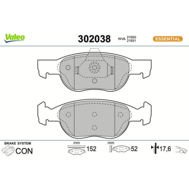 Valeo | Bremsbelagsatz, Scheibenbremse | 302038