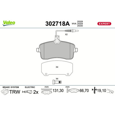 Valeo Bremsbelagsatz, Scheibenbremse EXPERT 302718A