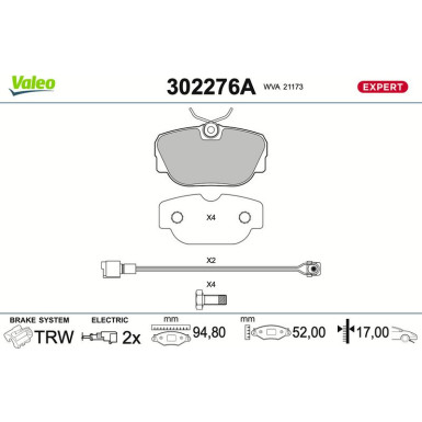 Valeo Bremsbelagsatz, Scheibenbremse EXPERT 302276A