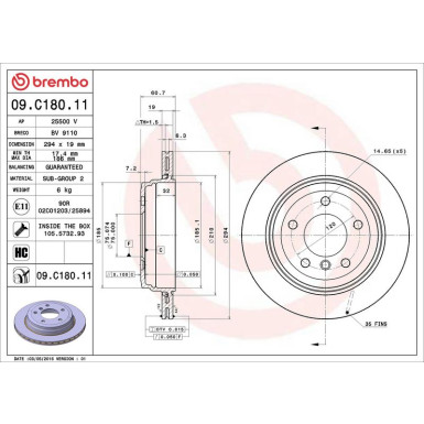 Brembo Bremsscheibe PRIME LINE - UV Coated 09.C180.11