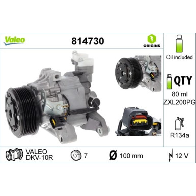 814730 Kompressor, Klimaanlage VALEO ORIGINS - NEW O.E. TECHNOLOGIE