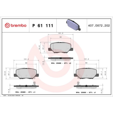 Brembo Bremsbelagsatz, Scheibenbremse PRIME LINE P 61 111