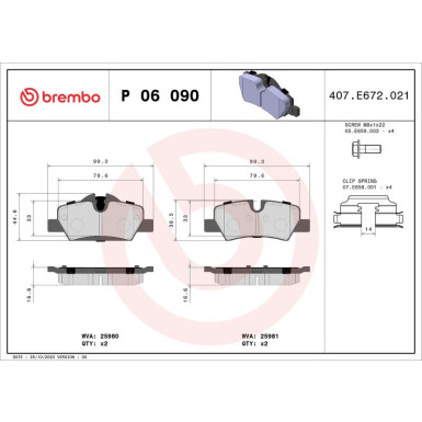 Brembo Bremsbelagsatz, Scheibenbremse PRIME LINE P 06 090