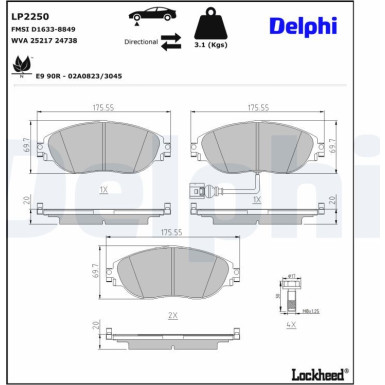 Delphi | Bremsbelagsatz, Scheibenbremse | LP2250