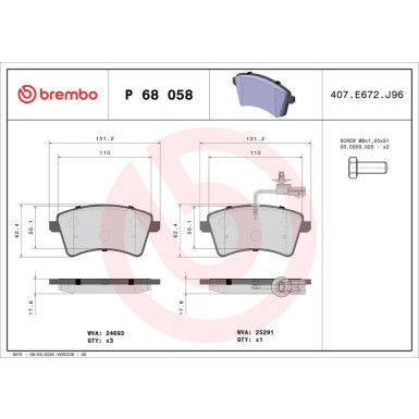 Brembo | Bremsbelagsatz, Scheibenbremse | P 68 058