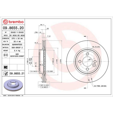 09.8655.21 Bremsscheibe PRIME LINE - UV Coated