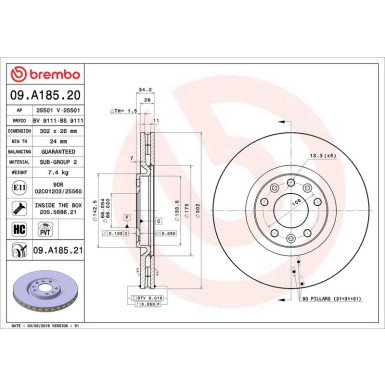 Brembo Bremsscheibe PRIME LINE - UV Coated 09.A185.21