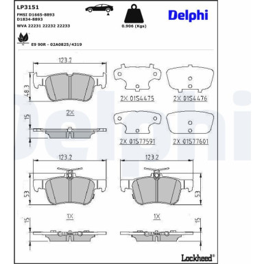 Delphi | Bremsbelagsatz, Scheibenbremse | LP3151
