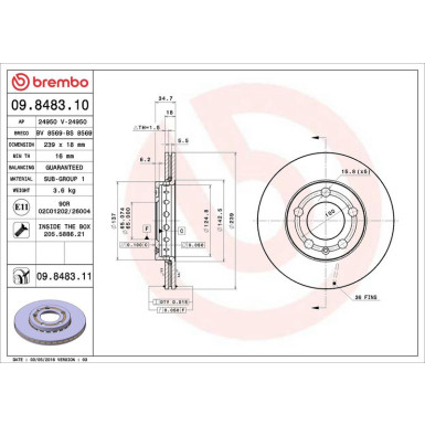 09.8483.11 Bremsscheibe PRIME LINE - UV Coated 09.8483.11 Bremsscheibe PRIME LINE - UV Coated