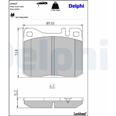 Delphi | Bremsbelagsatz, Scheibenbremse | LP427