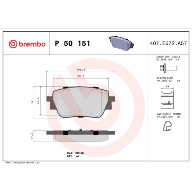 Brembo Bremsbelagsatz, Scheibenbremse PRIME LINE P 50 151