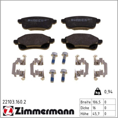 Zimmermann Bremsbelagsatz, Scheibenbremse 22103.160.2