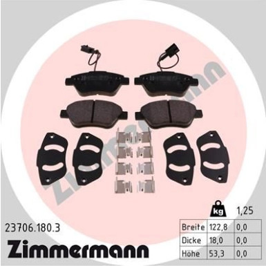 Zimmermann | Bremsbelagsatz, Scheibenbremse | 23706.180.3