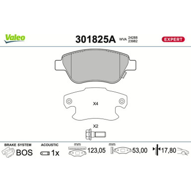 Valeo | Bremsbelagsatz, Scheibenbremse | 301825A