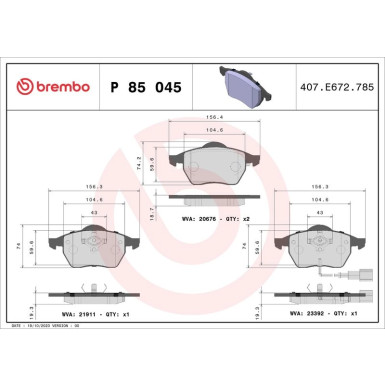 Brembo Bremsbelagsatz, Scheibenbremse PRIME LINE P 85 045 Brembo Bremsbelagsatz, Scheibenbremse PRIME LINE P 85 045