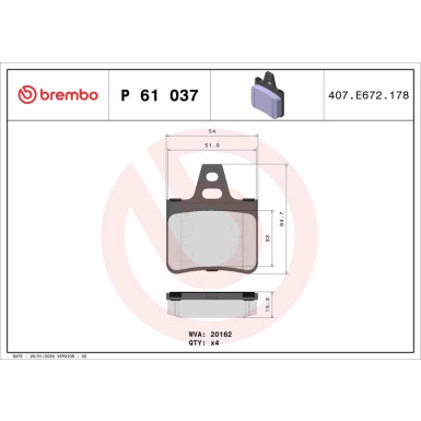 Brembo Bremsbelagsatz, Scheibenbremse PRIME LINE P 61 037