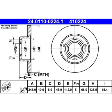 ATE | Bremsensatz, Scheibenbremse | 24.0110-0224.1 + 13.0460-2820.2