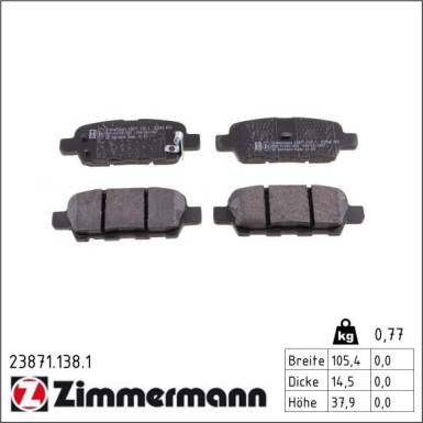 Zimmermann Bremsbelagsatz, Scheibenbremse 23871.138.1