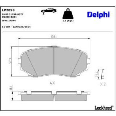 Delphi Bremsbelagsatz, Scheibenbremse LP2098