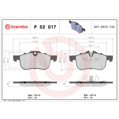 Brembo Bremsbelagsatz, Scheibenbremse PRIME LINE P 52 017