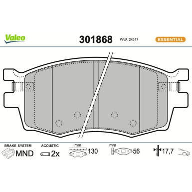 Valeo | Bremsbelagsatz, Scheibenbremse | 301868
