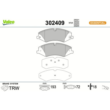 Valeo | Bremsbelagsatz, Scheibenbremse | 302409 Valeo | Bremsbelagsatz, Scheibenbremse | 302409