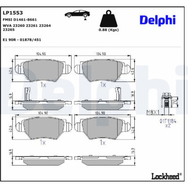 Delphi | Bremsbelagsatz, Scheibenbremse | LP1553 Delphi | Bremsbelagsatz, Scheibenbremse | LP1553