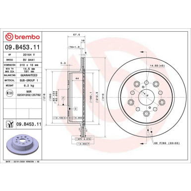 Brembo Bremsscheibe PRIME LINE - UV Coated 09.B453.11