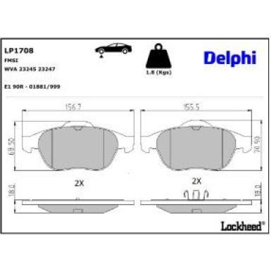 Delphi Bremsbelagsatz, Scheibenbremse LP1708