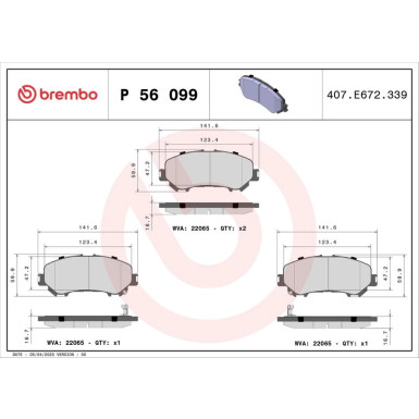 Brembo Bremsbelagsatz, Scheibenbremse PRIME LINE P 56 099