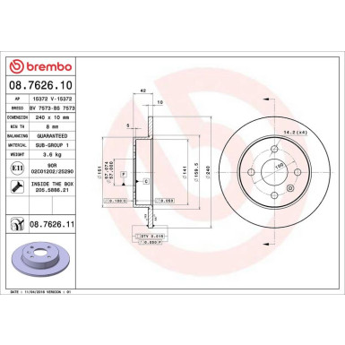Brembo Bremsscheibe PRIME LINE - UV Coated 08.7626.11