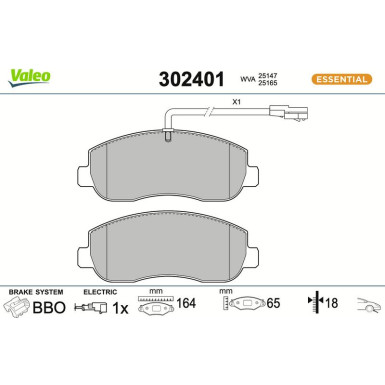 Valeo Bremsbelagsatz, Scheibenbremse ESSENTIAL 302401