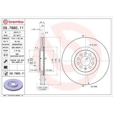 09.7880.11 Bremsscheibe PRIME LINE - UV Coated 09.7880.11 Bremsscheibe PRIME LINE - UV Coated