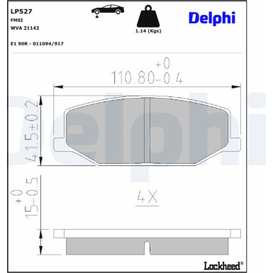 Delphi | Bremsbelagsatz, Scheibenbremse | LP527 Delphi | Bremsbelagsatz, Scheibenbremse | LP527