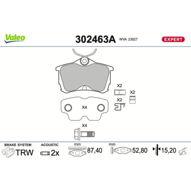 Valeo | Bremsbelagsatz, Scheibenbremse | 302463A