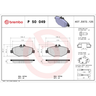 Brembo Bremsbelagsatz, Scheibenbremse PRIME LINE P 50 049