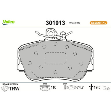 Valeo | Bremsbelagsatz, Scheibenbremse | 301013