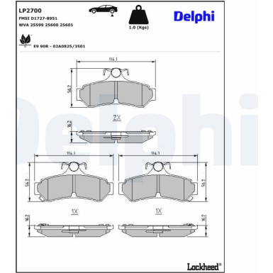 Delphi | Bremsbelagsatz, Scheibenbremse | LP2700