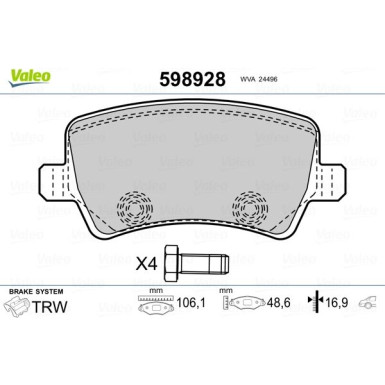 Valeo | Bremsbelagsatz, Scheibenbremse | 598928