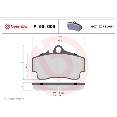 Brembo Bremsbelagsatz, Scheibenbremse PRIME LINE P 65 008