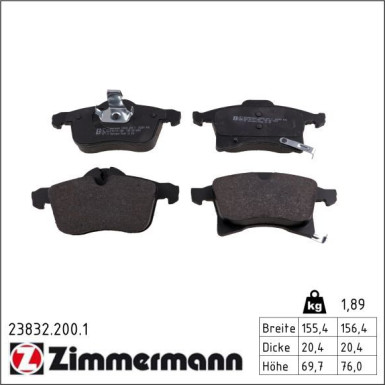 Zimmermann Bremsbelagsatz, Scheibenbremse 23832.200.1