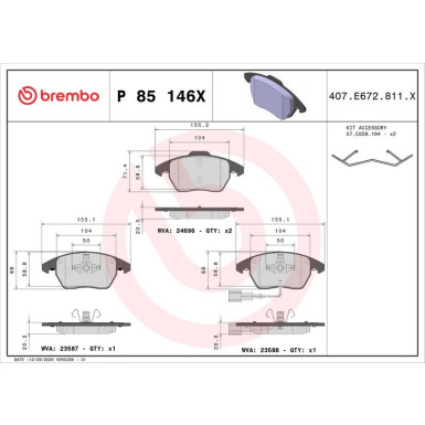 Brembo | Bremsbelagsatz, Scheibenbremse | P 85 146X Brembo | Bremsbelagsatz, Scheibenbremse | P 85 146X