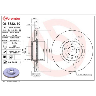 Brembo Bremsscheibe PRIME LINE - UV Coated 09.B822.11 Brembo Bremsscheibe PRIME LINE - UV Coated 09.B822.11