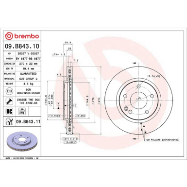 Brembo Bremsscheibe PRIME LINE - UV Coated 09.B843.11