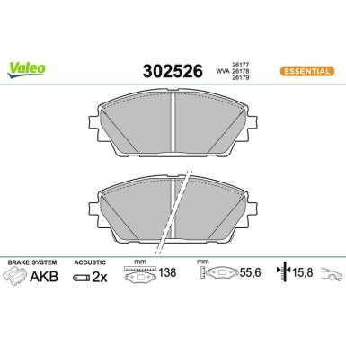 Valeo Bremsbelagsatz, Scheibenbremse ESSENTIAL 302526