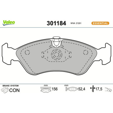 Valeo Bremsbelagsatz, Scheibenbremse ESSENTIAL 301184
