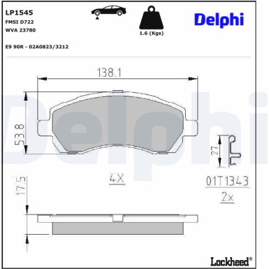 Delphi | Bremsbelagsatz, Scheibenbremse | LP1545