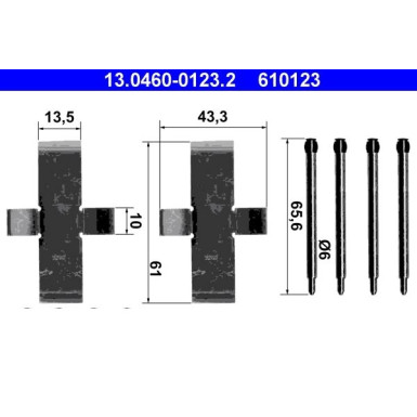ATE | Zubehörsatz, Scheibenbremsbelag | 13.0460-0123.2